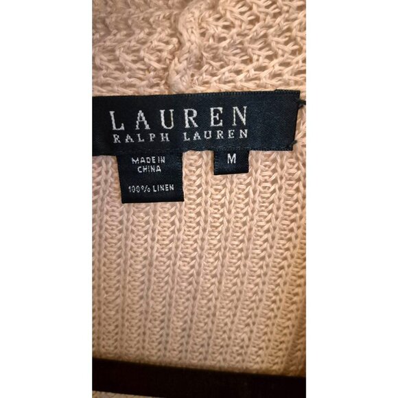 Lauren Ralph Lauren Tan 100% Linen Bell Sleeve Open Front Cardigan Size M GUC - Picture 7 of 8